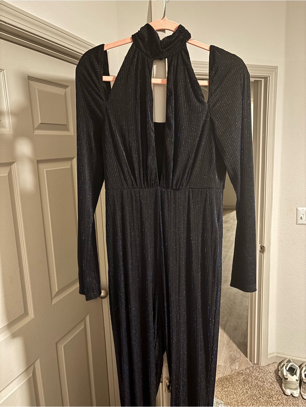 Navy Sparkle Jumpsuit with Keyhole Halter Neck